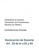 Declaratoria de Desierto; Cancelación de Procedimiento; Rechazo de Ofertas y Contrataciones Directas