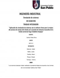 Aplicación de simulación de sistemas con el software Arena para la mejora del proceso de compra del cliente en la sección de vestuario masculino de la tienda comercial Saga Falabella Arequipa. Página 1
