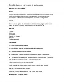 Proceso y principios de la planeación. EMPRESA LA GANGA. Página 1
