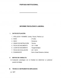 INFORME PSICOLÓGICO LABORAL. Página 1