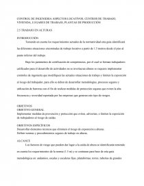 CONTROL DE INGENIERIA ASPECTOS LOCATIVOS, CENTROS DE TRABAJO, VIVIENDA, LUGARES DE TRABAJO, PLANTAS DE PRODUCCIÓN. Página 1