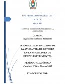 INFORME DE ACTIVIDADES DE LA AYUDANTÍA DE CÁTEDRA EN LA ASIGNATURA DE DISEÑO EXPERIMENTAL