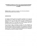 REFORMA DEL ARTÍCULO 118 DE LA LEY 136 DE 1994 PARA PROPONER LA ELECCIÓN POPULAR DE LOS CORREGIDORES MUNICIPALES EN COLOMBIA