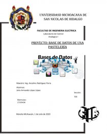 Base de datos de una pastelería. Página 1