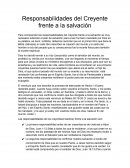 Responsabilidades del Creyente frente a la salvación