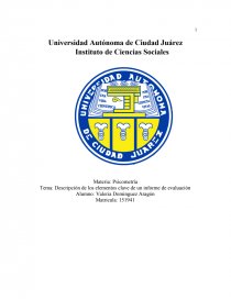 Descripción de los elementos clave de un informe de evaluación. Página 1