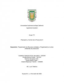 Programación de Recursos Limitados y Programación en varios ambientes de producción. Página 1