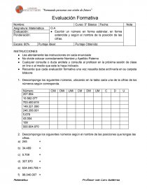 Evaluación Formativa Matematica 5°. Página 1