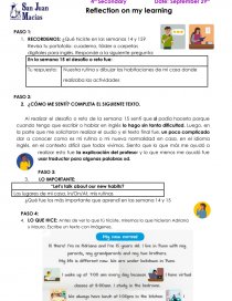 INGLÉS.Reflection on my learning. Página 1