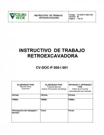 INSTRUCTIVO DE TRABAJO RETROEXCAVADORA. Página 1