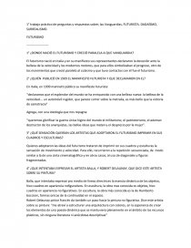 Trabajo práctico de preguntas y respuestas sobre. Las vanguardias, futurista, dadaísmo, surrealismo. Página 1