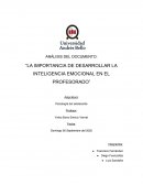 ANÁLISIS DEL DOCUMENTO: “LA IMPORTANCIA DE DESARROLLAR LA INTELIGENCIA EMOCIONAL EN EL PROFESORADO”