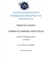 FORMAS DE GOBIERNO: ARISTOTELES. Página 1