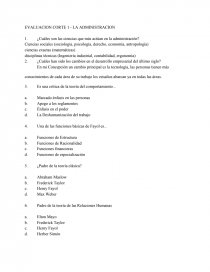 EVALUACION CORTE 1 - LA ADMINISTRACION. Página 1