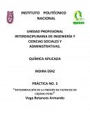 PRÁCTICA NO. 5 “DETERMINACIÓN DE LA PRESIÓN DE VAPOR DE UN LÍQUIDO PURO”