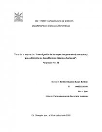 Investigación de los aspectos generales de conceptos y procedimiento de la auditoría en recursos humanos. Página 1