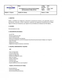 PTS TRABAJO EN ALTURA EN POSTACIONES INSTALACION DE FIBRA OPTICA. Página 1