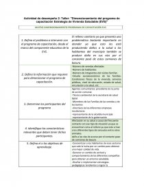 DIMENSIONAMIENTO DEL PROGRAMA DE CAPACITACIÓN ESTRATEGIA DE VIVIENDA SALUDABLE (EVS). Página 1