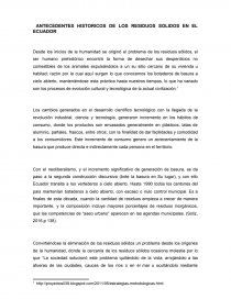 ANTECEDENTES HISTORICOS DE LOS RESIDUOS SOLIDOS EN EL ECUADOR. Página 1