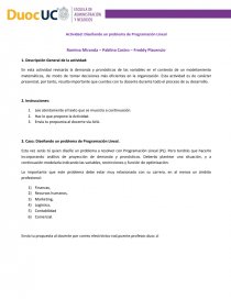 Actividad: Diseñando un problema de Programación Lineal. Página 1