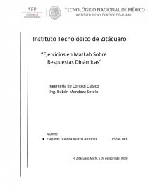 “Ejercicios en MatLab Sobre Respuestas Dinámicas”. Página 1