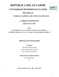 EL PETRÓLEO EN LA ECONOMÍA NACIONAL ECUATORIANA: COMPORTAMIENTO ACTUAL Y SU PAPEL COMO MOTOR ECONÓMICO. Página 1