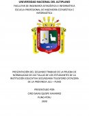 PRESENTACIÓN DEL SEGUNDO TRABAJO DE LA PRUEBA DE NORMALIDAD DE 410 TALLAS DE LOS ESTUDIANTES DE LA INSTITUCIÓN EDUCATIVA SECUNDARIA TELESFORO CATACORA DE LA PROVINCIA JULI – PUNO