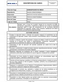 Descripción de Cargo. ADMINISTRADOR DE OBRAS