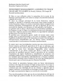 INVESTMENT MANAGEMENT: A SCIENCE TO TEACH OR AN ART TO LEARN