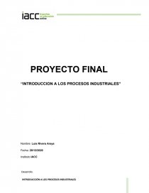 PROYECTO FINAL “INTRODUCCION A LOS PROCESOS INDUSTRIALES”. Página 1