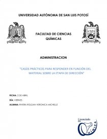 “CASOS PRÁCTICOS PARA RESPONDER EN FUNCIÓN DEL MATERIAL SOBRE LA ETAPA DE DIRECCIÓN”. Página 1