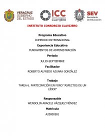 TAREA 6. PARTICIPACIÓN EN FORO “ASPECTOS DE UN LÍDER”. Página 1