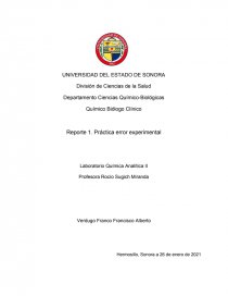 Reporte 1. Práctica error experimental Laboratorio Química Analítica II. Página 1