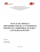 MANUAL DE NORMAS Y PROCEDIMIENTOS DE LA UNIVERSIDAD POLITÉCNICA TERRITORIAL DE PARIA '' LUIS MARIANO RIVERA''