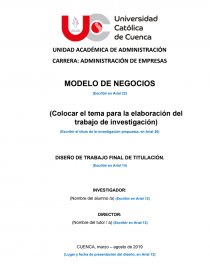 Modelo de negocio para la implementación de una constructora de casas de madera en la parroquia Santa Ana de la ciudad de Cuenca. Página 1
