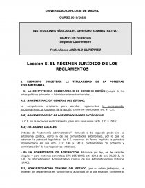 Lección 5. EL RÉGIMEN JURÍDICO DE LOS REGLAMENTOS. Página 1