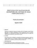 Validacion desempeño sistema de agua purificada