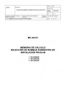 PROYECTO: “SELECCIÓN DE BOMBAS DE SUMINISTRO DE INSTALCIÓN PB-KU-M”