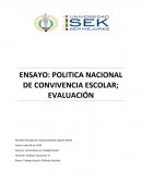 ENSAYO: POLITICA NACIONAL DE CONVIVENCIA ESCOLAR; EVALUACIÓN