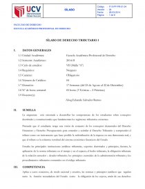 SÍLABO DE DERECHO TRIBUTARIO I. Página 1