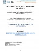 ELEMENTOS METODOLÓGICOS DE UNA INVESTIGACIÓN