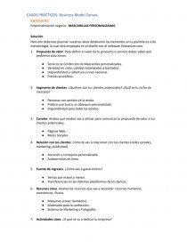 CASOS PRÁCTICOS: Business Model Canvas. Emprendimiento negocio: MASCARILLAS PERSONALIZADAS. Página 1
