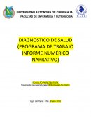 DIAGNOSTICO DE SALUD (PROGRAMA DE TRABAJO INFORME NUMÉRICO NARRATIVO)