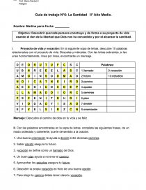 Guía de trabajo N°6: La Santidad II° Año Medio. Página 1