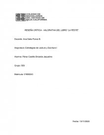 RESEÑA CRÍTICA - VALORATIVA DEL LIBRO “LA PESTE”. Página 1