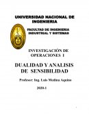 INVESTIGACIÓN DE OPERACIONES I DUALIDAD Y ANALISIS DE SENSIBILIDAD