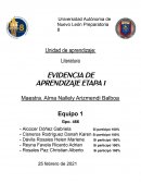 Literatura. EVIDENCIA DE APRENDIZAJE ETAPA 1