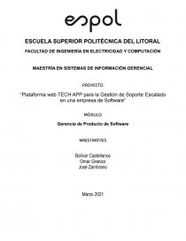 PROYECTO “Plataforma web TECH APP para la Gestión de Soporte Escalado en una empresa de Software”. Página 1