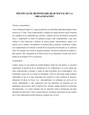 POLÍTICAS DE RESPONSABILIDAD SOCIAL DE LA ORGANIZACIÓN