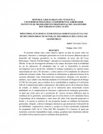 PRINCIPIOS, FUNCIONES Y ESTRATEGIAS GERENCIALES EN EL USO DE RECURSOS DIDÁCTICOS PARA EL DESARROLLO DEL LENGUAJE GEOMÉTRICO. Página 1